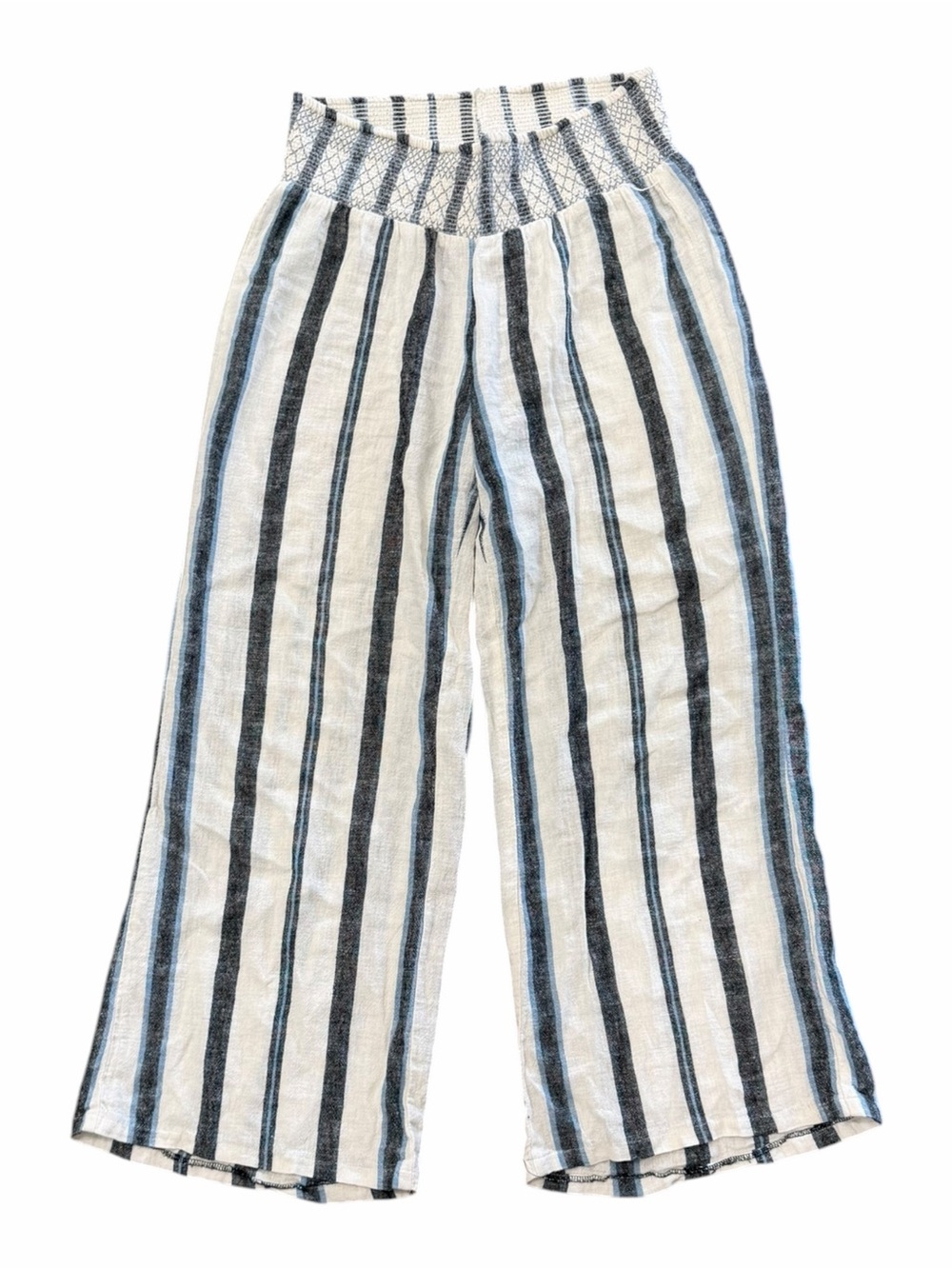 Indigo Rein Striped Linen Wide-Leg Pants - Blue & White M